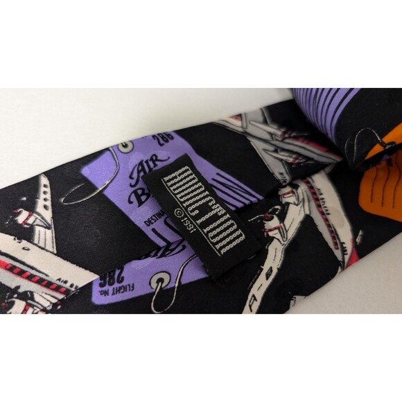Vintage 90s Addiction 100% Silk Tie Airplane Flight Travel Pilot Airport Novelty - Picture 4 of 6